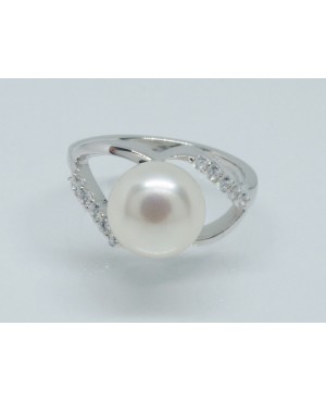 Silver Freshwater Pearl & Cubic Zirconia Ring