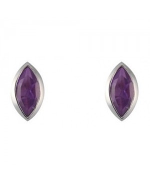 9ct White Gold & Amethyst Marquise Rubover Stud...