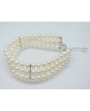 Silver & Freshwater Pearl 3 Row Bracelet 7½-9"
