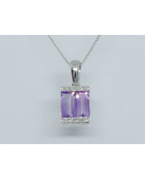 9ct White Gold Amethyst & Diamond Necklace