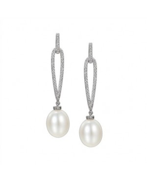 Silver Cubic Zirconia Pearl Earrings