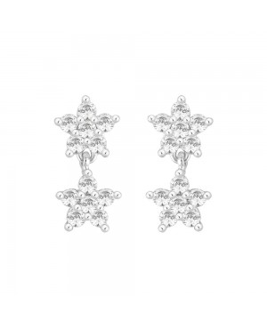 Silver & Cubic Zirconia Drop Double Cluster 12 Stone...