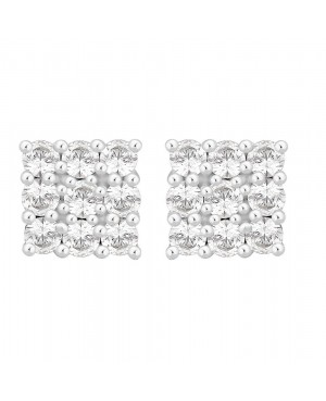 Silver & Cubic Zirconia 9 Stone Square Shaped Earrings