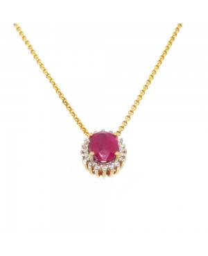 9ct Yellow Gold Ruby & Diamond Pendant & Chain