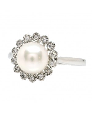 Silver Freshwater Pearl & C.Z. Ring