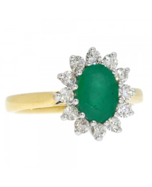 9ct Gold Emerald & Diamond Cluster Ring