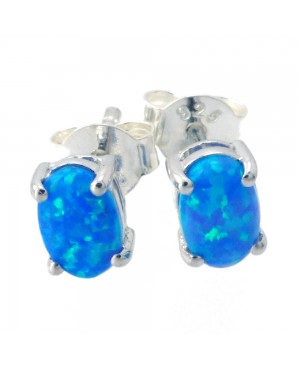 Silver Created Opal Earrings