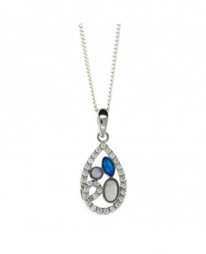Silver Created Opal & C.Z. Necklace