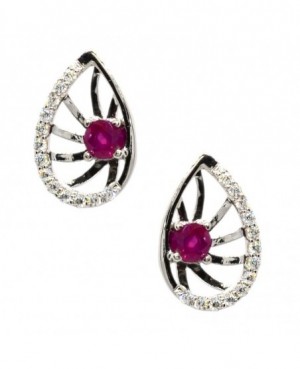 Silver Ruby & Diamond Earrings