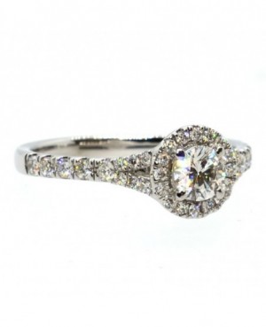 18ct White Gold & Diamond (0.31ct approx) Ring with Surrounding Cluster & Stone Set Shoulders (0.33ct approx)