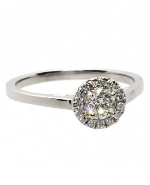 18ct White Gold & Diamond (0.30ct approx) Ring with Surrounding Cluster (0.10ct approx)