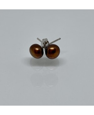 Silver & Brown Freshwater Pearl Earrings 8mm