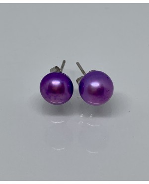Silver & Purple Freshwater Pearl Stud Earring 8mm