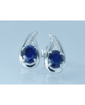 Silver, Sapphire & CZ Stud Earrings